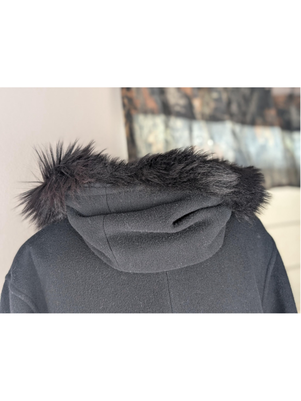 Vintage Forecaster Black Wool Coat – Faux Fur Hood – Double Breasted – Women’s W - Picture 5 of 16